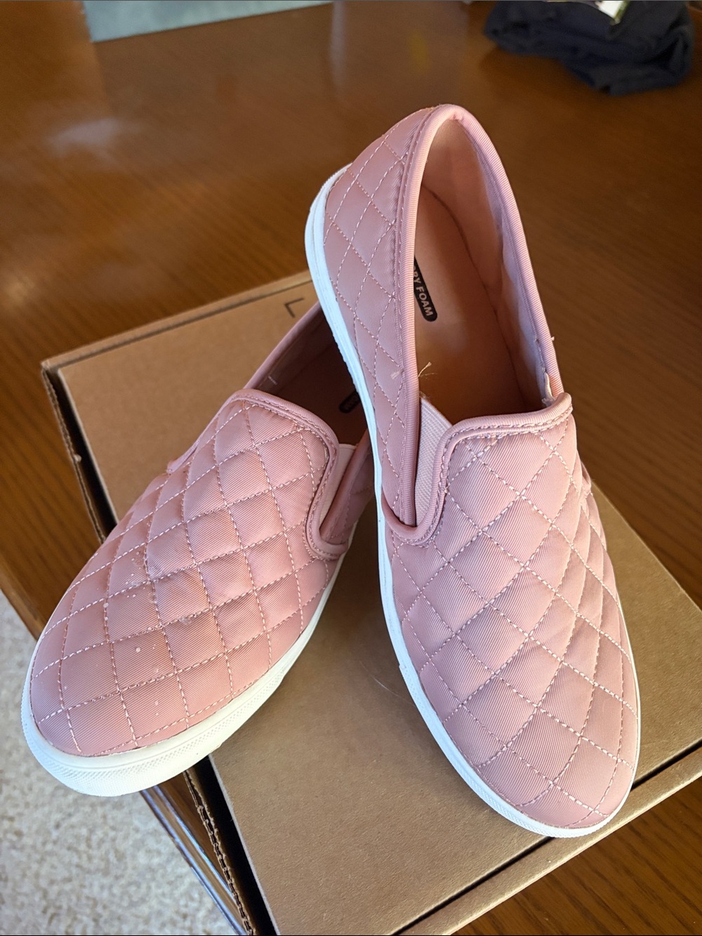 Time and Tru Quilted Slip-On Sneakers in Blush Pink